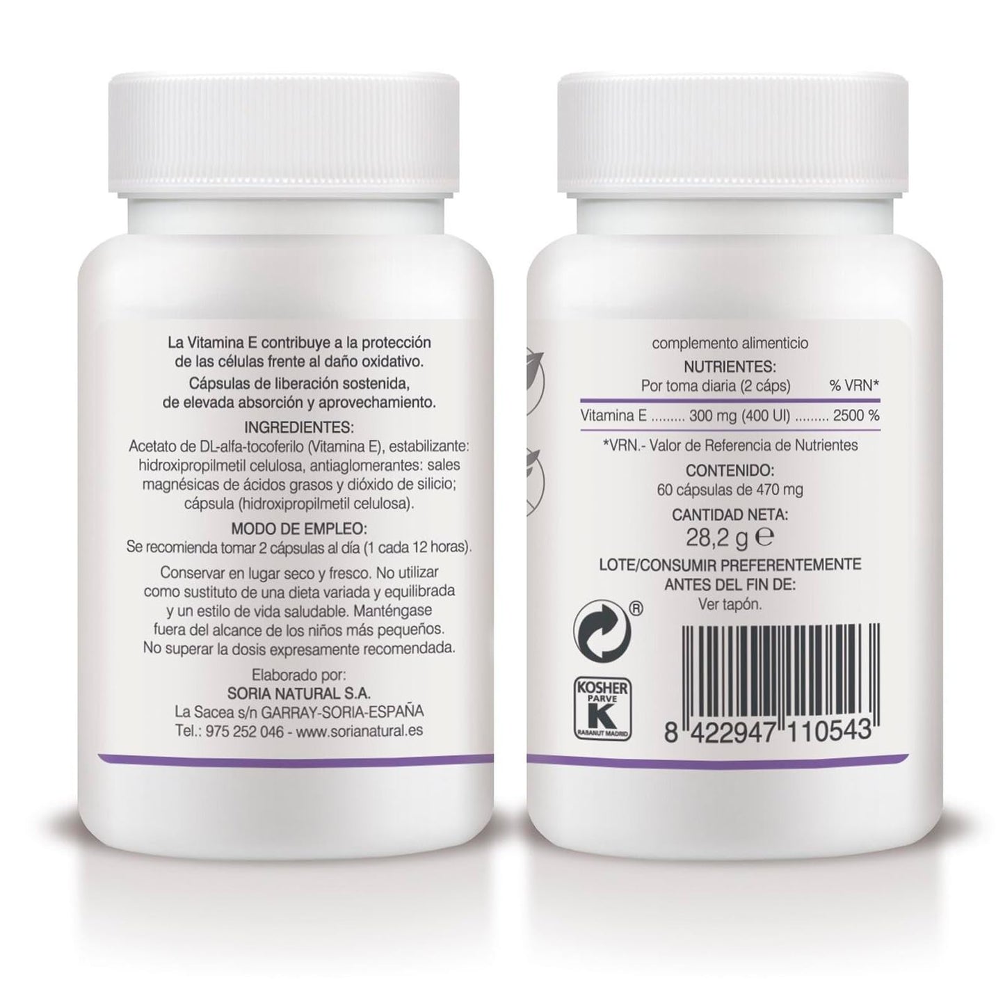 Soria Natural Vitamina E - MÁXIMA ABSORCIÓN - Favorece la Salud Cardiovascular, la Piel y los Ojos - Liberación Sostenida - Complemento Alimenticio - 60 comprimidos