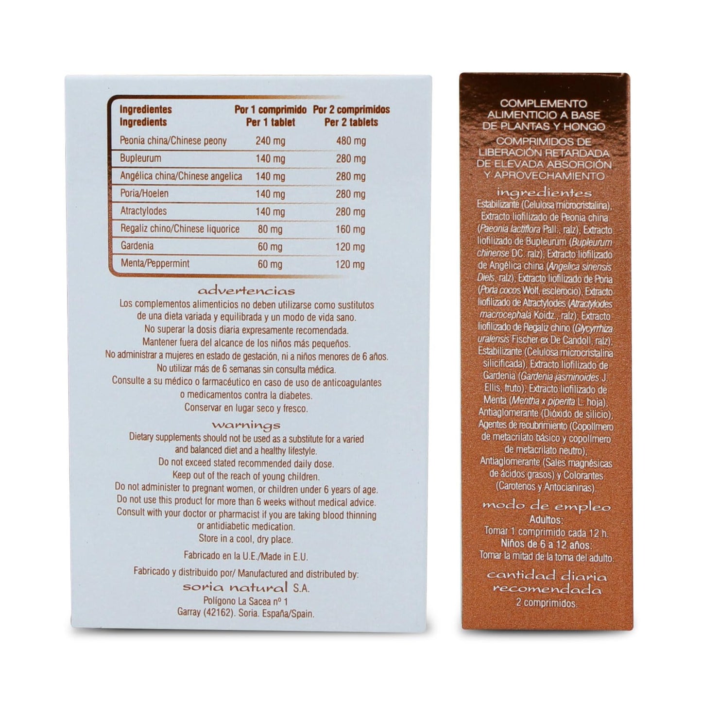 Soria Natural Chinasor 3 8 Dan Zhi Xiao Yao Wan – Comprimidos de la Gran Tranquilidad– Armonizan el Hígado y Bazo o Estómago - Plantas Medicinales de Origen Asiático – 30 comprimidos de 1,5 g.