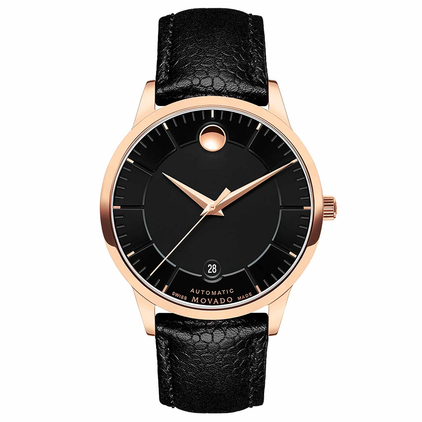 Reloj automático clásico Movado hombre rosado y negro