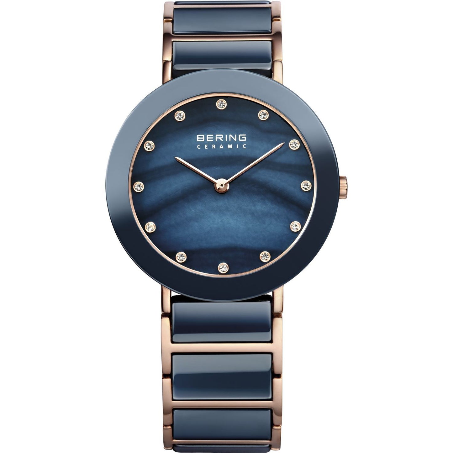 Reloj Bering elegante de mujer de cerámica azul y rosado