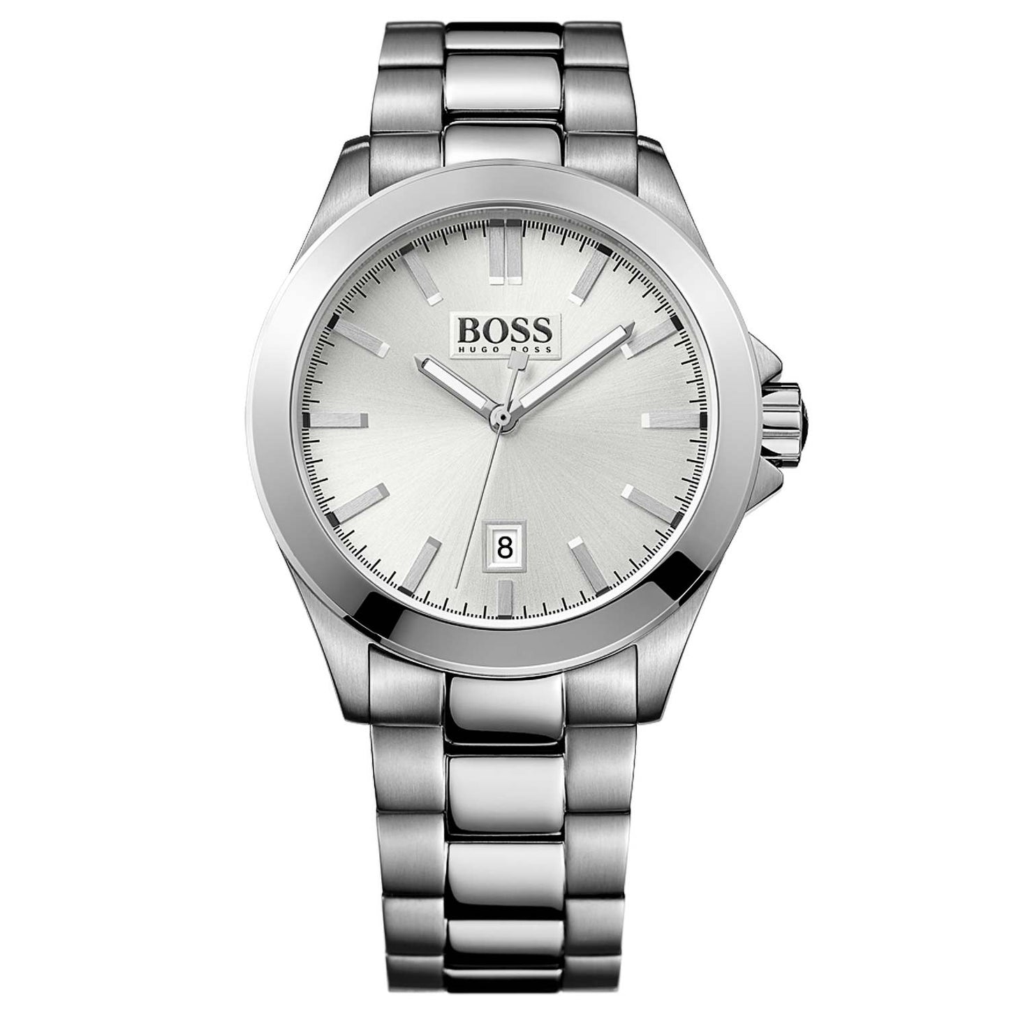 Reloj clásico Hugo Boss esfera blanca y brazalete de acero de hombre