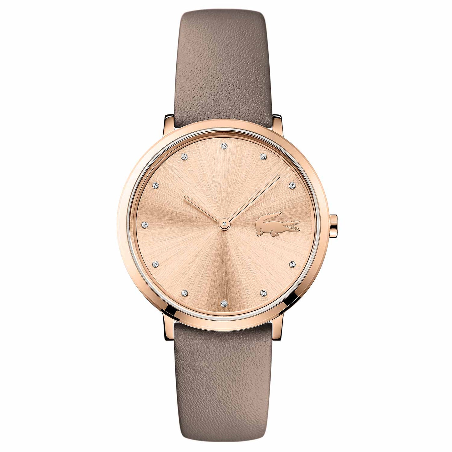 Reloj minimalista Lacoste con esfera rosada y cristales de Swarovski de mujer