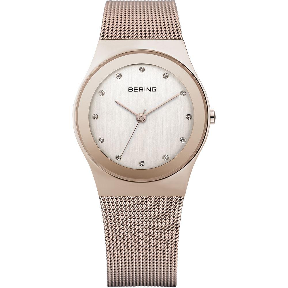 Reloj Bering clásico mujer malla y Swarovski Elements rosado