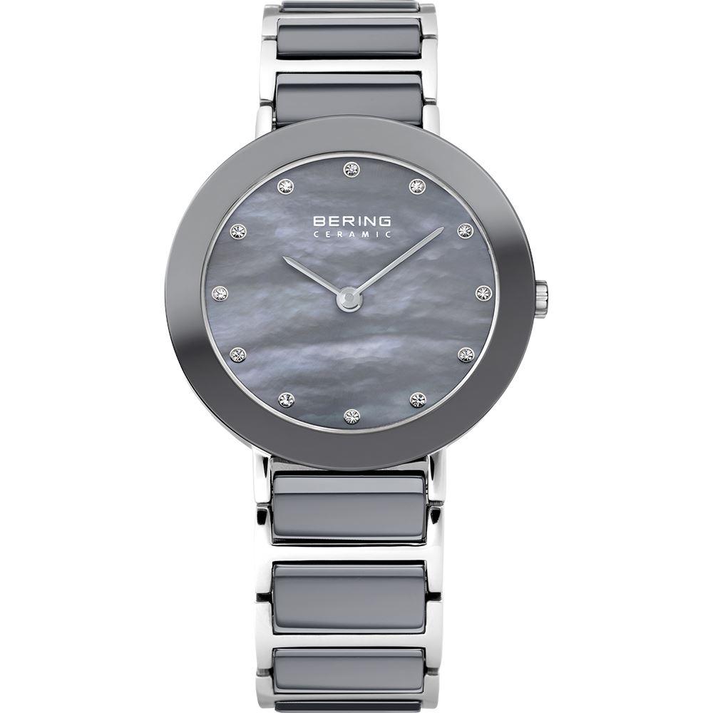 Reloj elegante de mujer de cerámica gris madreperla