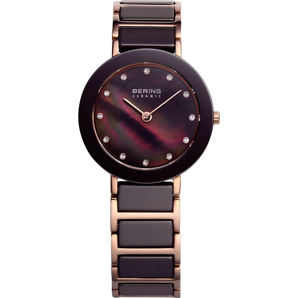Reloj Bering elegante de mujer de cerámica marrón