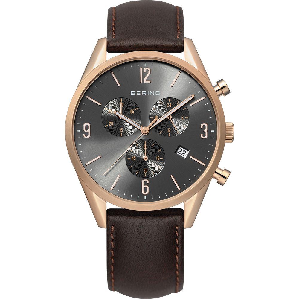 Reloj Bering clásico cronógrafo hombre cuero marrón