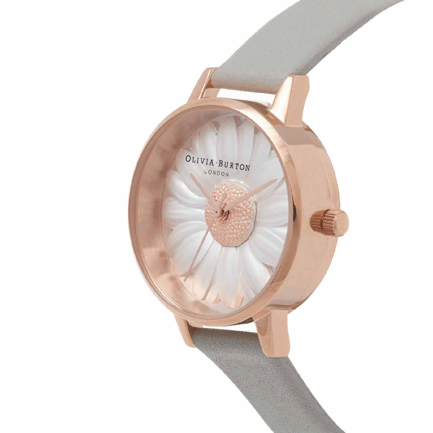 Reloj tendencia Olivia Burton esfera margarita relieve gris