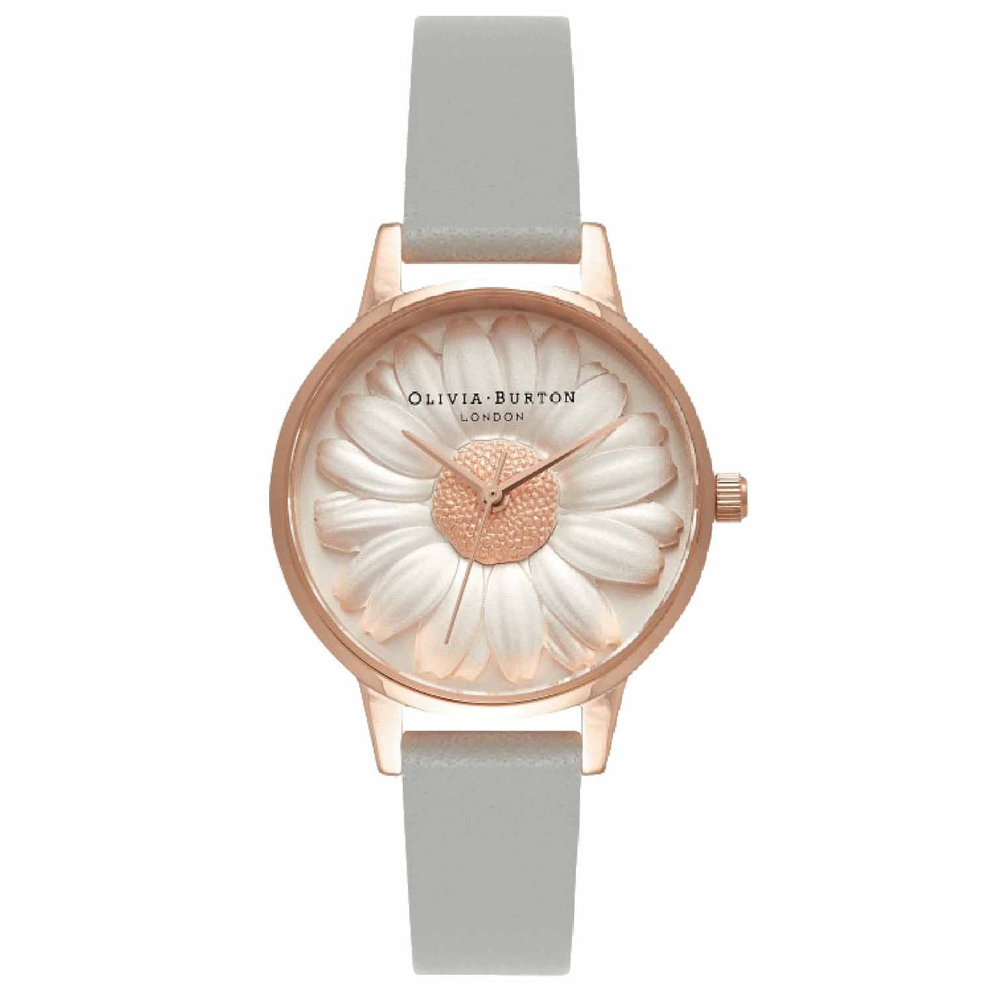 Reloj tendencia Olivia Burton esfera margarita relieve gris