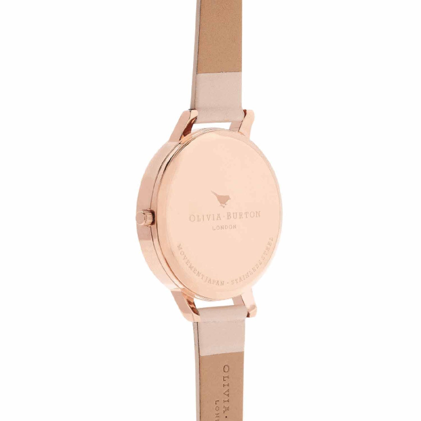 Reloj tendencia Olivia Burton esfera blanca con flores y correa rosa de mujer