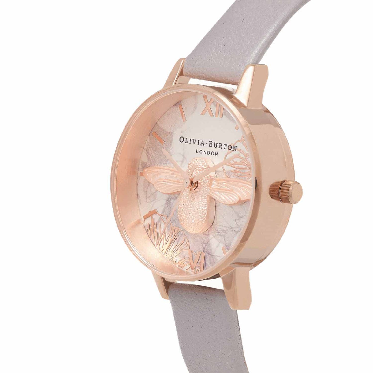 Reloj tendencia Olivia Burton lila con abeja en relieve