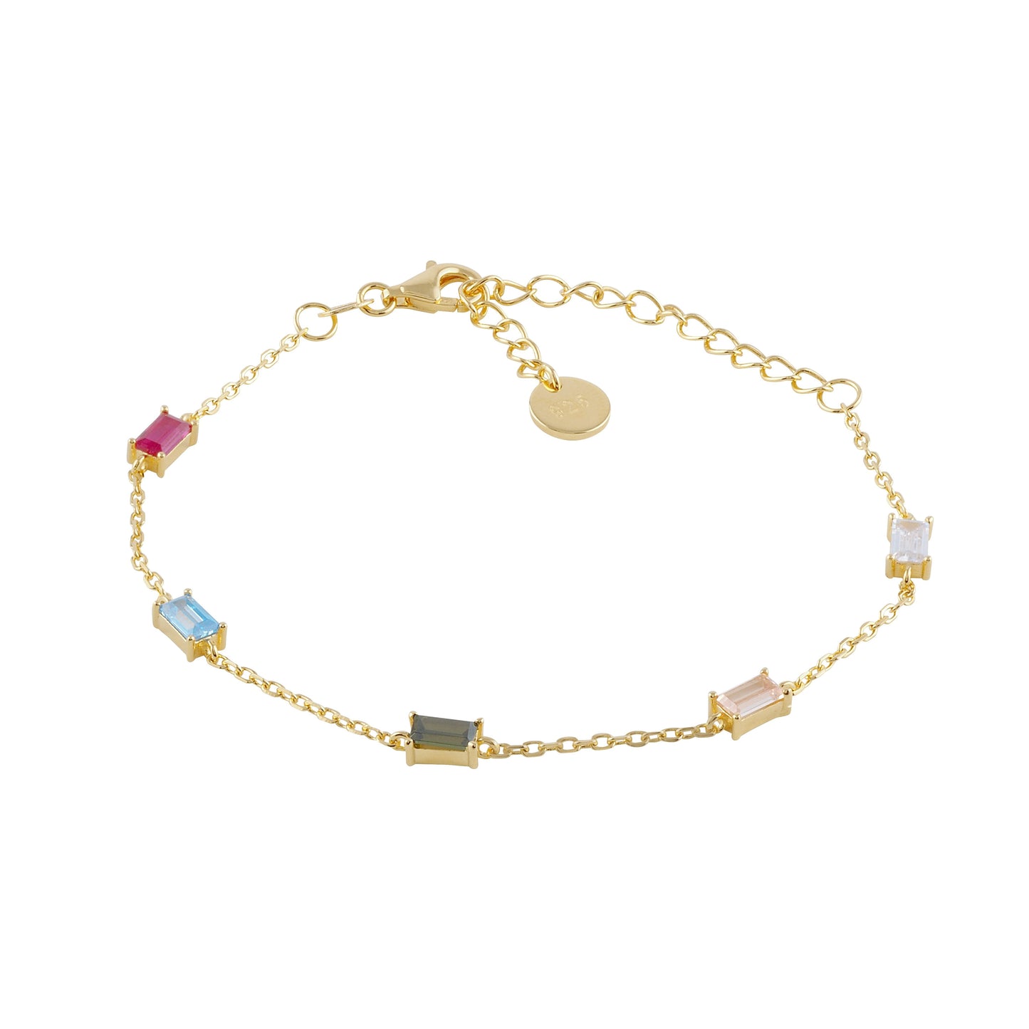 Pulsera de plata bañada en oro con circonitas de colores