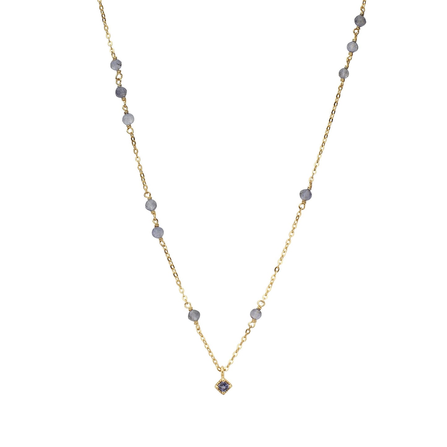 Collar multibeads con iolita bañado en oro