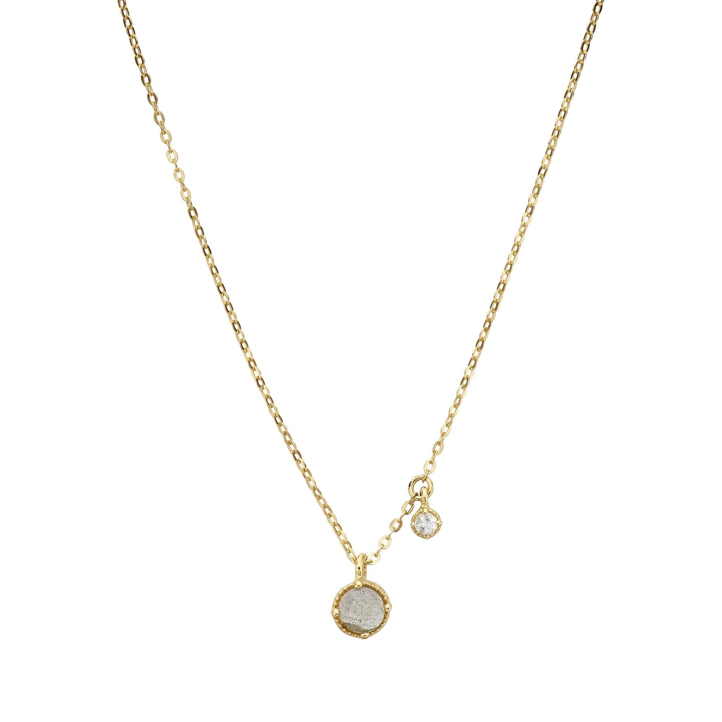 Collar colgante labradorita y piedra lunar bañado en oro