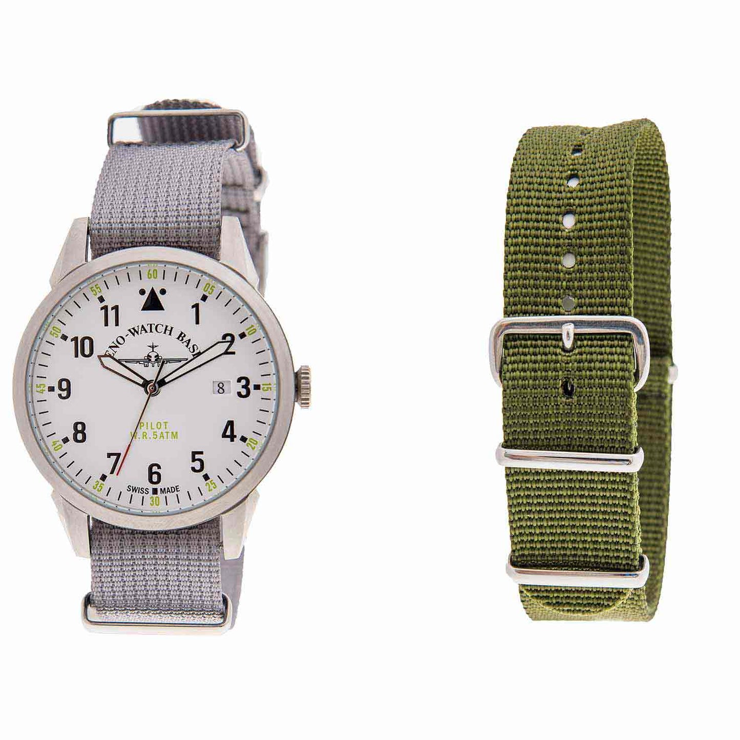 Reloj deportivo Zeno doble correa tela gris y verde de Hombre