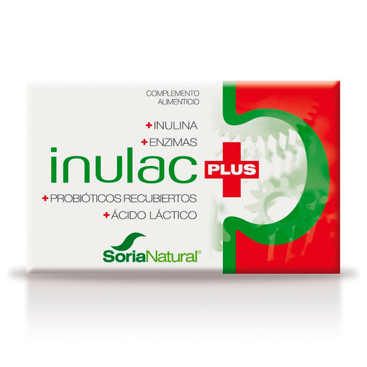 Soria Natural Inulac Plus - Probióticos y Prebióticos intestinales, Enzimas digestivas - Alivia la pesadez, Favorece la digestión - Ayuda en Estreñimiento, Diarrea, Flatulencias -24 comprimidos