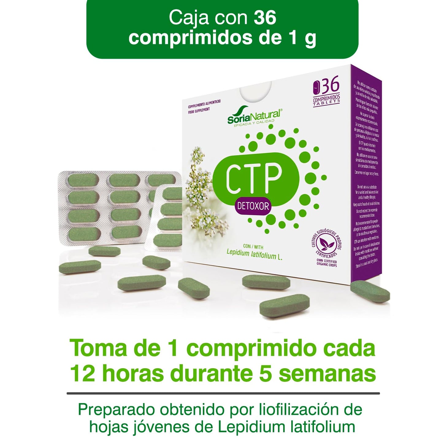 Soria Natural CTP Detoxor – Detoxificante Natural – Suplemento con Rompepiedras - 100% Natural - Ayuda a Eliminar los Tóxicos de las Células - 36 Comprimidos de 1g.