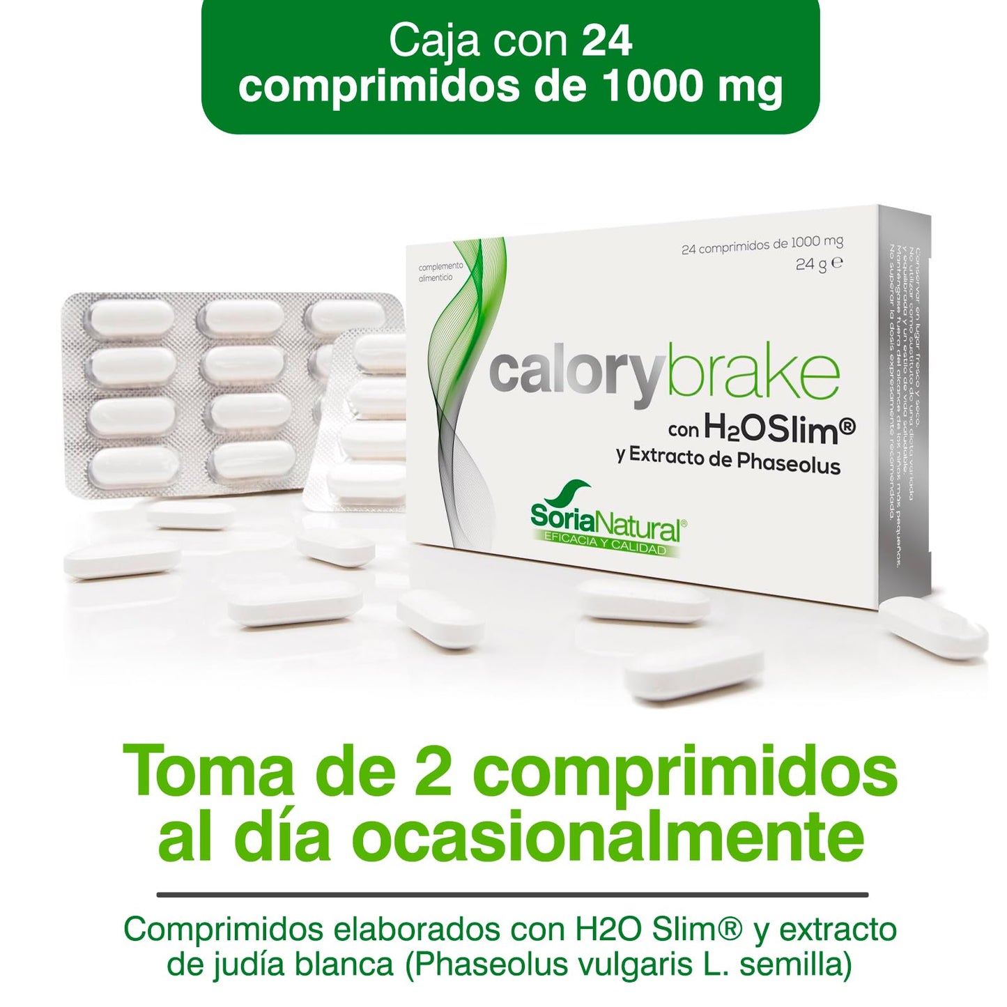 Soria Natural Calory Brake - Ayuda a Bloquear la Absorción de Carbohidratos y Grasas – Con H2O Slim y Judía Blanca - 100% Natural – Dietas - Alimentación Saludable - 24 Comprimidos de 1000 mg.