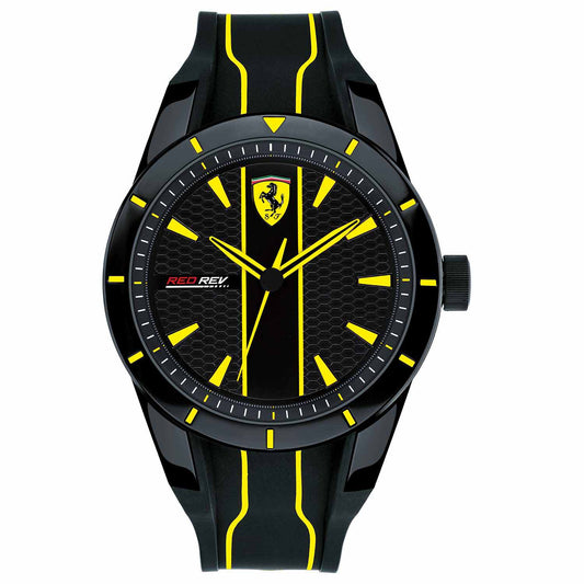 Reloj deportivo Scuderia Ferrari de hombre de caucho negro y amarillo