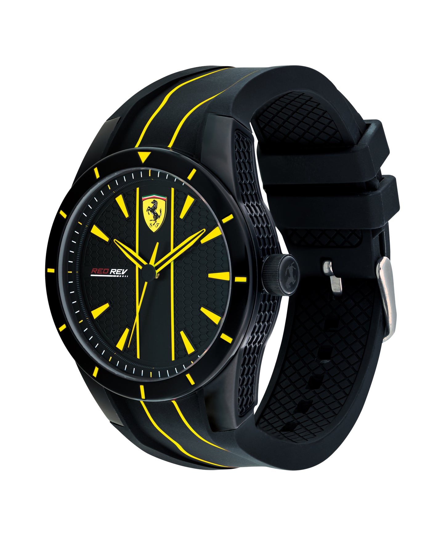 Reloj deportivo Scuderia Ferrari de hombre de caucho negro y amarillo