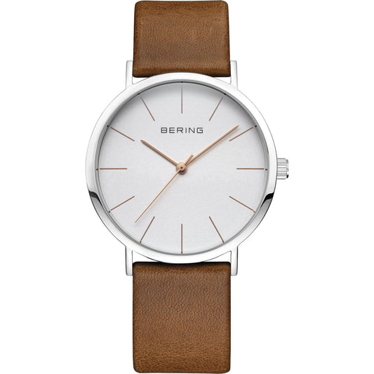 Reloj Bering minimalista unisex cuero marrÃ³n