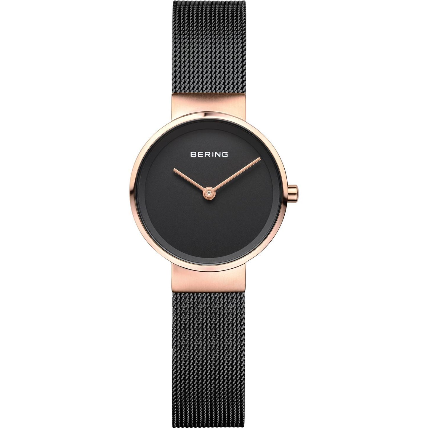 Reloj minimalista negro de mujer caja rosada