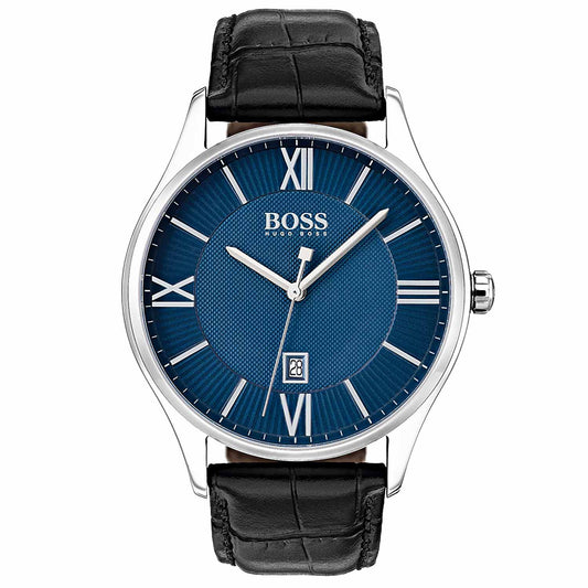 Reloj clásico Hugo Boss correa negra esfera azul de hombre