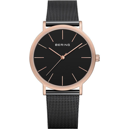 Reloj Bering minimalista mujer negro detalles rosados