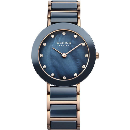 Reloj Bering elegante de mujer de cerÃ¡mica azul y rosado