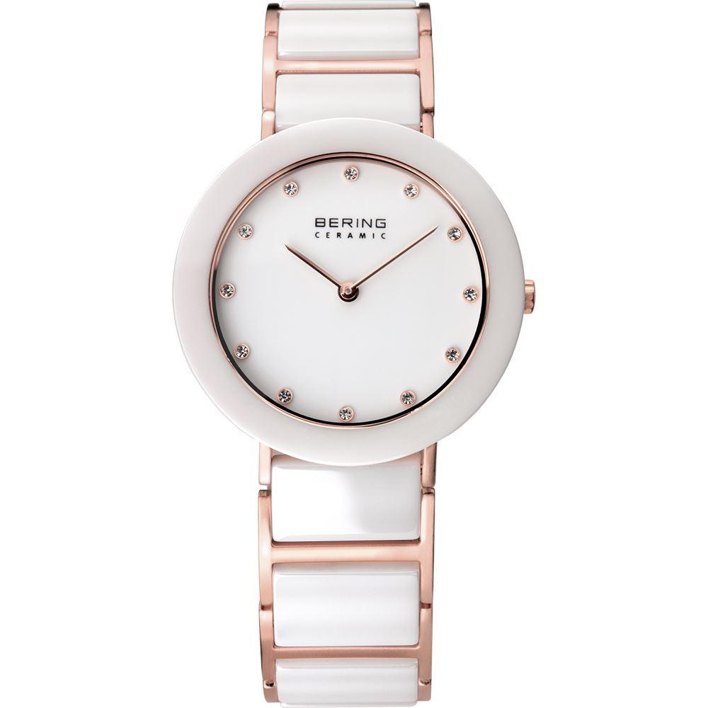 Reloj Bering elegante de mujer de cerÃ¡mica blanca y oro rosa