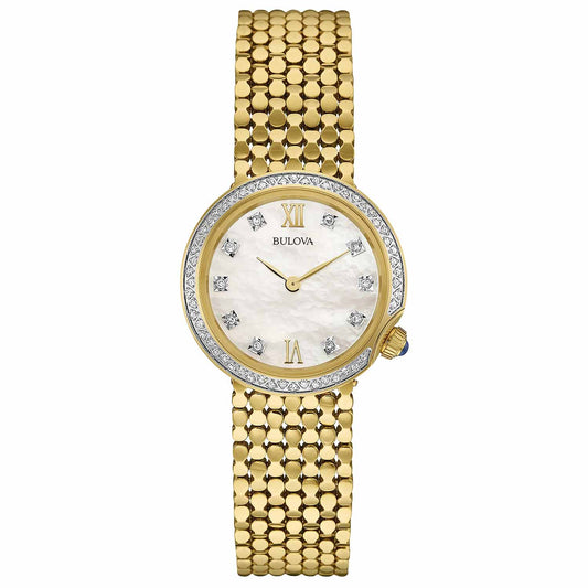 Reloj Diamonds Bulova dorado con corona a las 4h de Mujer