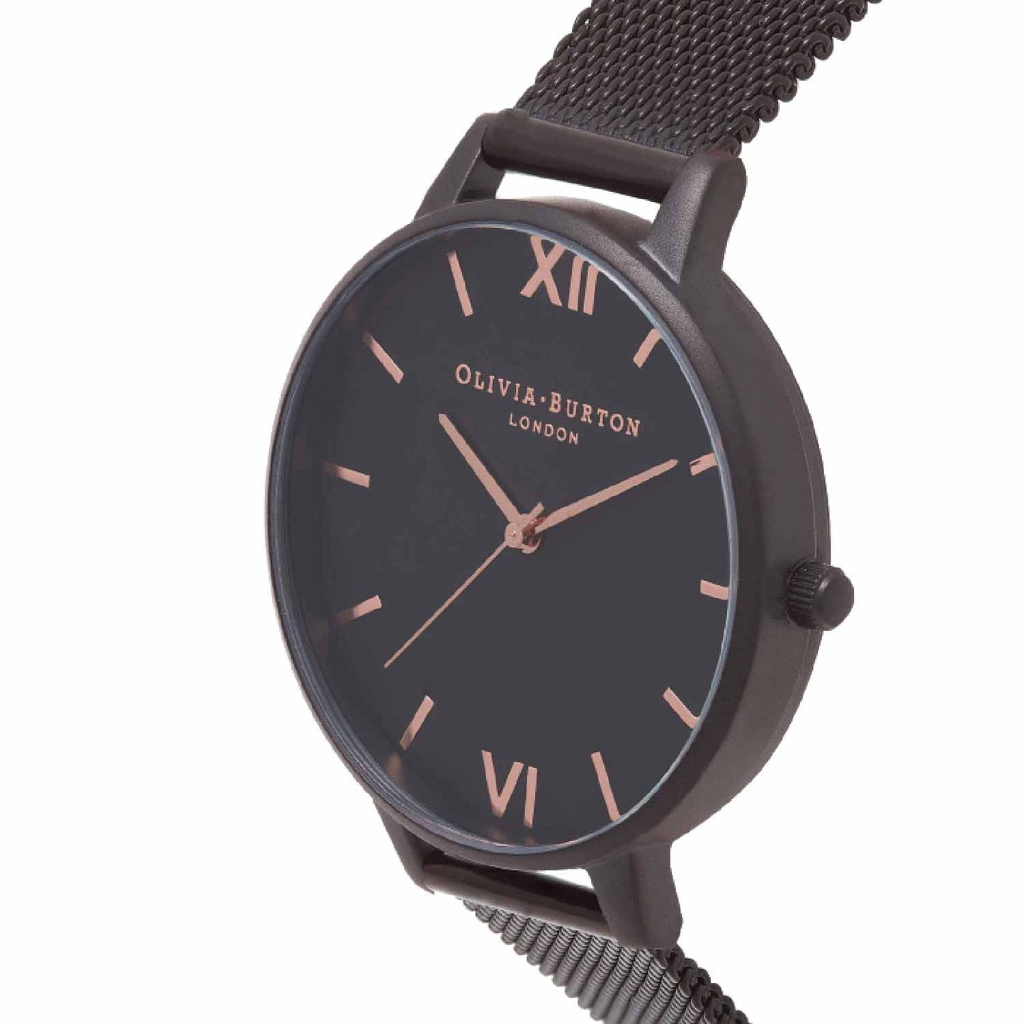 Reloj minimalista Olivia Burton brazalete negro malla de mujer