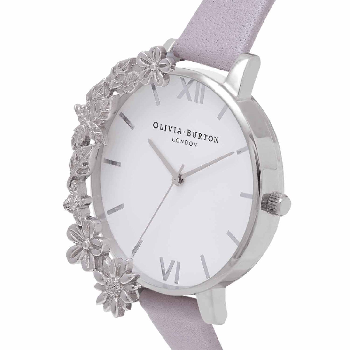 Reloj tendencia Olivia Burton con cuff de flores en acero de mujer