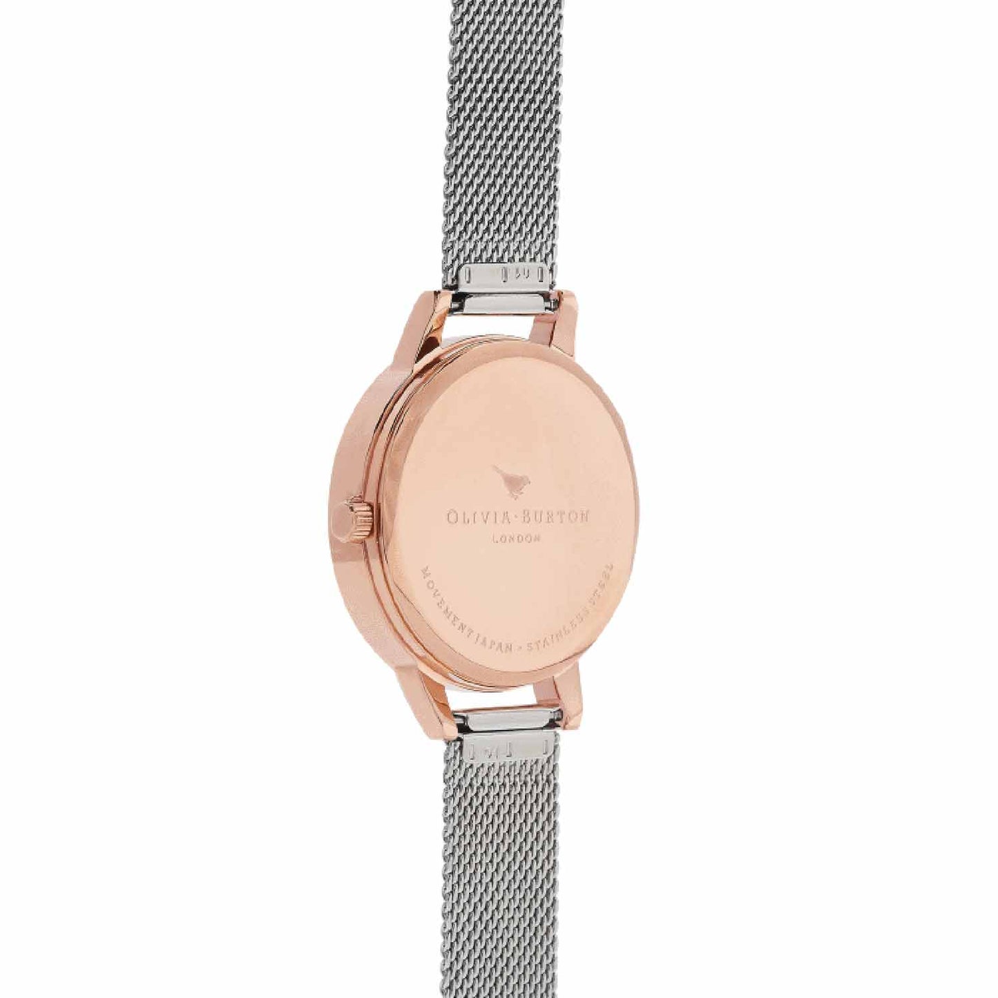 Reloj tendencia Olivia Burton plateado con brazalete de malla con abeja de mujer