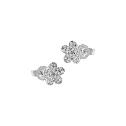 Pendientes flor  de plata y circonitas blancas