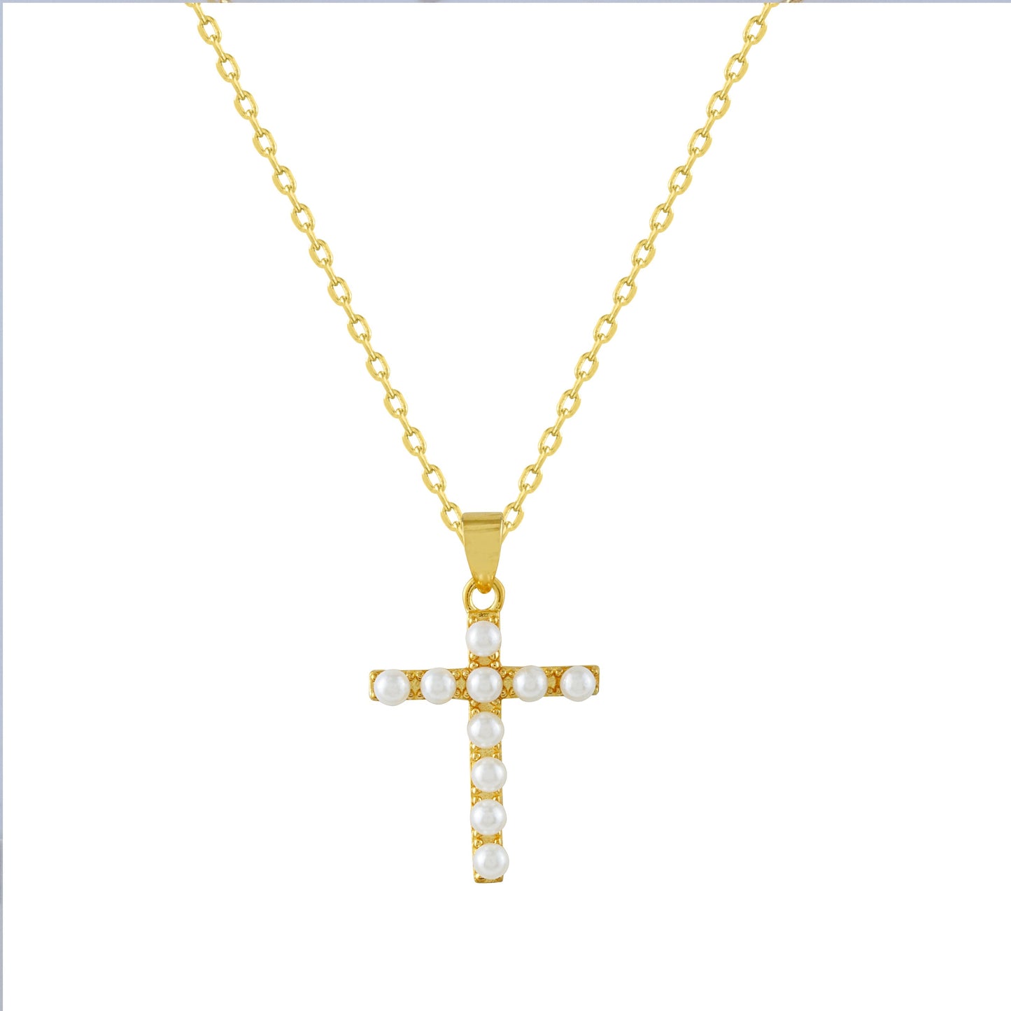 Collar de plata bañada en oro y perlas colgante de cruz